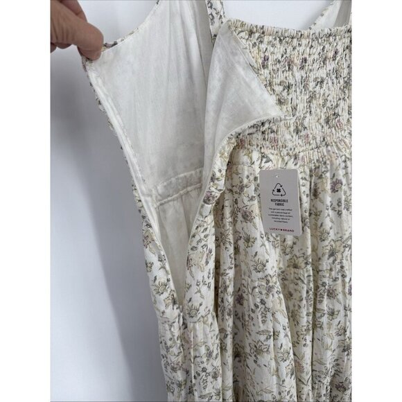 Lucky Brand Womens Size Large Cream Floral Sweetheart Neck Mini Babydoll Dress - Picture 7 of 11